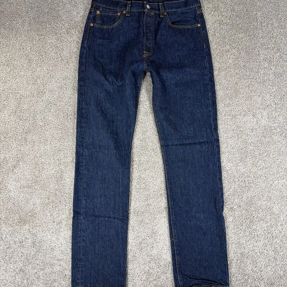 Levis 501 Jeans Men 33x34 Dark Blue Button Fly Denim Straight Leg 00501-0115